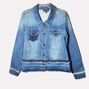 Lane Bryant Distressed Frayed Hem Medium wash Denim Button Up Jacket - Size 22